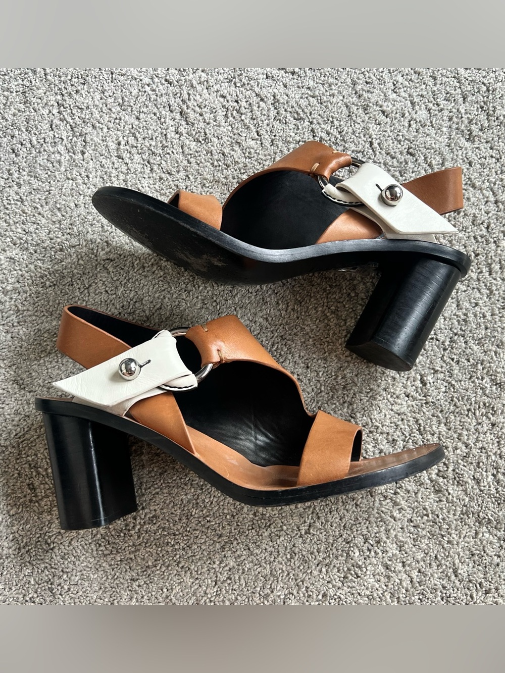 Rag & Bone Arc Block Heel Women’s Size 38.5 / 8 Black Tan Leather Sandals Heels